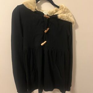 Solow Black Coat with Faux Fur Collar